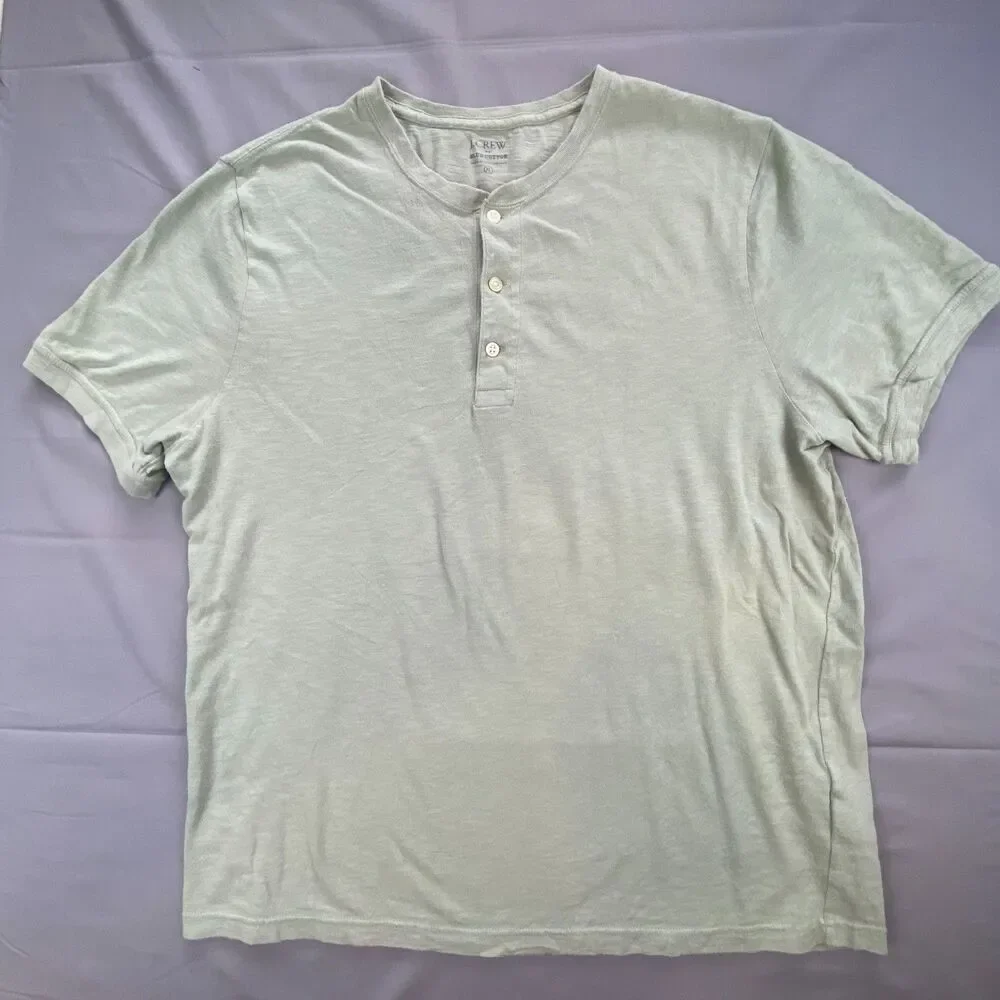 J.Crew Mens Henley Shirt Size XL Short Sleeve Sage Light Green Slub Cotton Tee